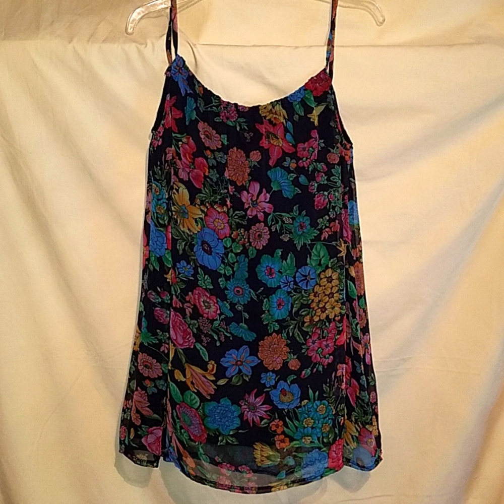 Planet gold blue black and pink floral dress/cover up.size small.
